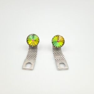 Rainbow Crystal and Silver Cuff Links - Wedding - Prom